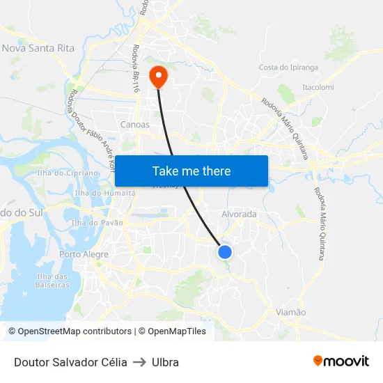 Doutor Salvador Célia to Ulbra map
