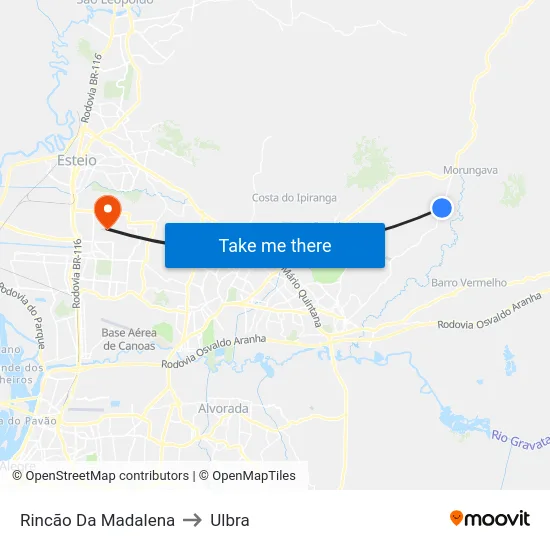 Rincão Da Madalena to Ulbra map