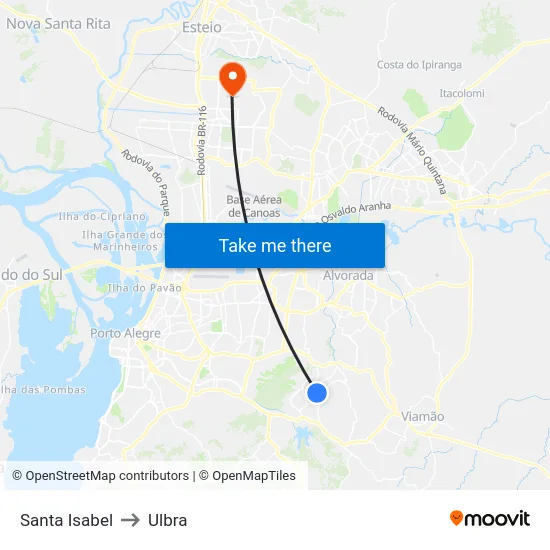 Santa Isabel to Ulbra map