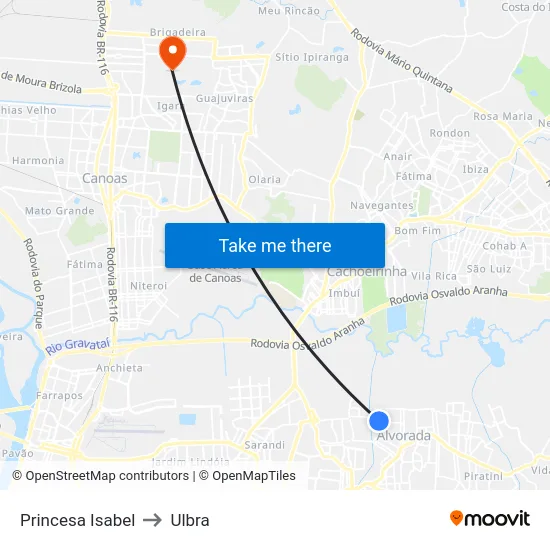 Princesa Isabel to Ulbra map