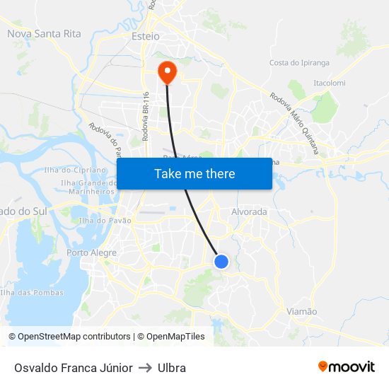 Osvaldo Franca Júnior to Ulbra map