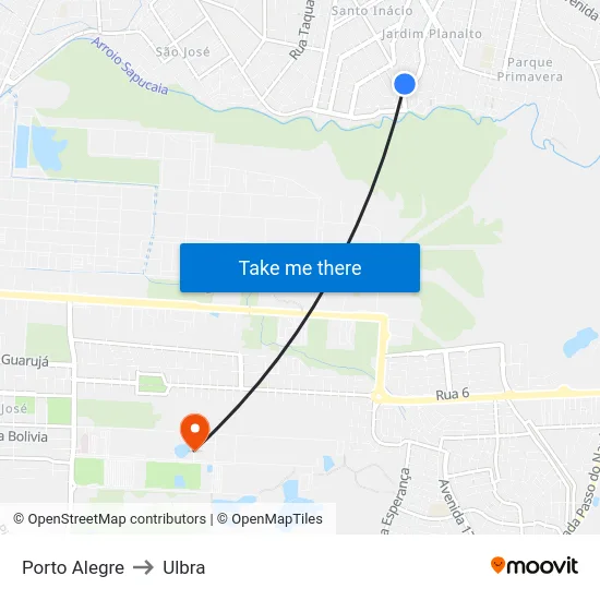 Porto Alegre to Ulbra map
