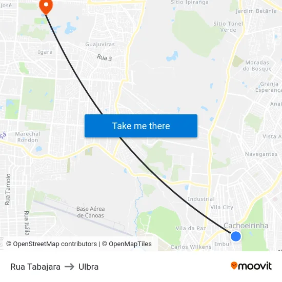 Rua Tabajara to Ulbra map