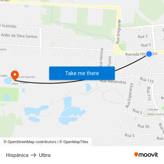 Hispânica to Ulbra map