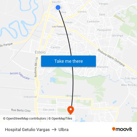 Hospital Getulio Vargas to Ulbra map