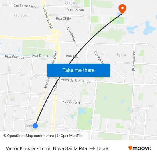 Victor Kessler - Term. Nova Santa Rita to Ulbra map