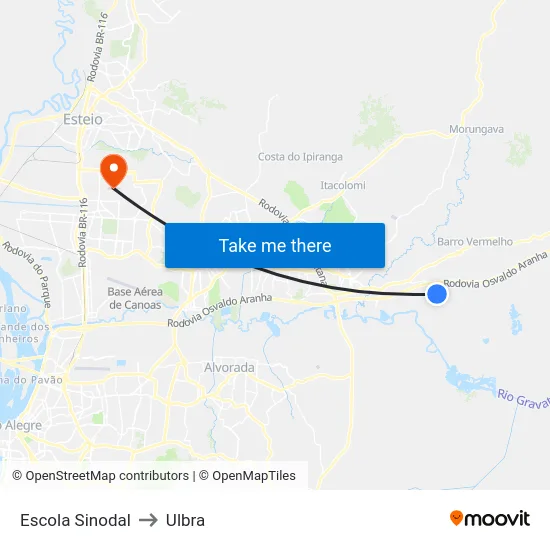 Escola Sinodal to Ulbra map