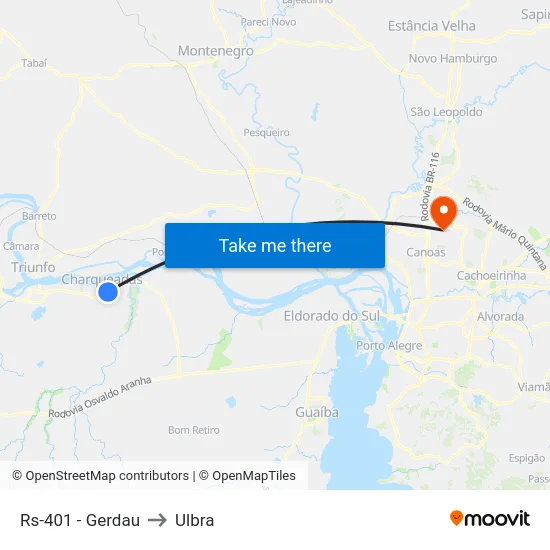 Rs-401 - Gerdau to Ulbra map