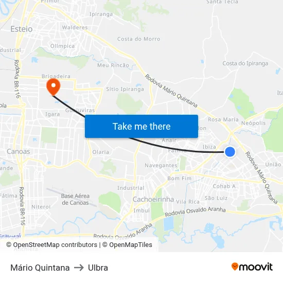 Mário Quintana to Ulbra map