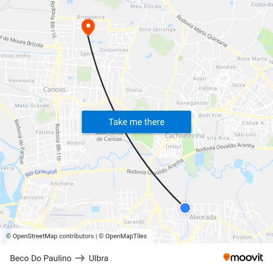 Beco Do Paulino to Ulbra map