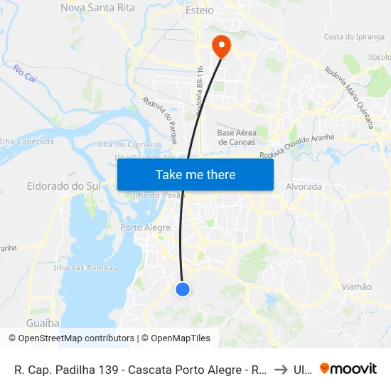 R. Cap. Padilha 139 - Cascata Porto Alegre - Rs 91710-100 Brasil to Ulbra map