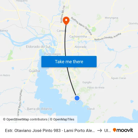 Estr. Otaviano José Pinto 983 - Lami Porto Alegre - Rs 91787-660 Brasil to Ulbra map