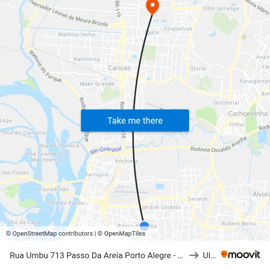 Rua Umbu 713 Passo Da Areia Porto Alegre - Rs 91350-100 Brasil to Ulbra map
