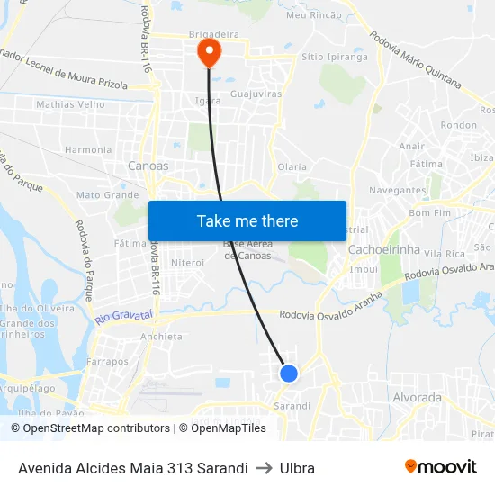 Avenida Alcides Maia 313 Sarandi to Ulbra map