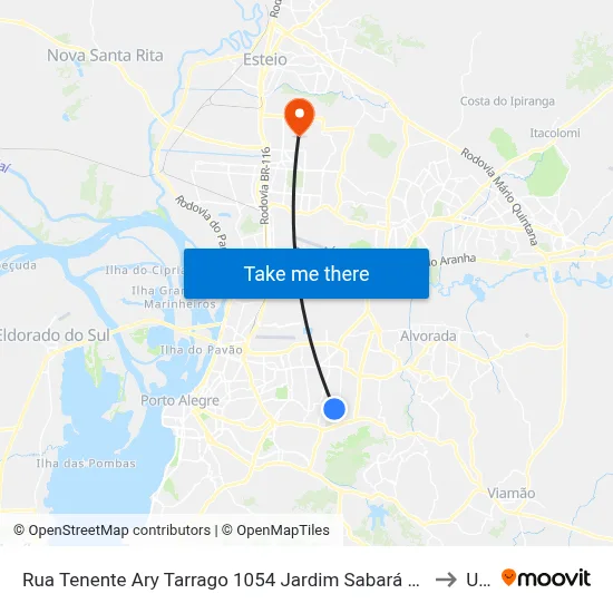 Rua Tenente Ary Tarrago 1054 Jardim Sabará Porto Alegre - Rs 91510-390 Brasil to Ulbra map