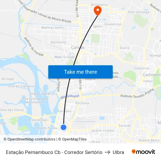 Estação Pernambuco Cb - Corredor Sertório to Ulbra map
