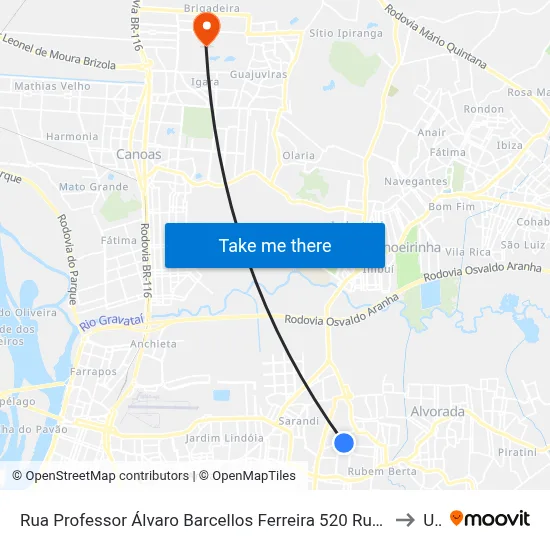 Rua Professor Álvaro Barcellos Ferreira 520 Rubem Berta Porto Alegre - Rio Grande Do Sul 91180 Brasil to Ulbra map