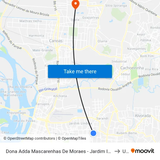 Dona Adda Mascarenhas De Moraes - Jardim Itu-Sabará Porto Alegre - Rs 91220-140 Brasil to Ulbra map