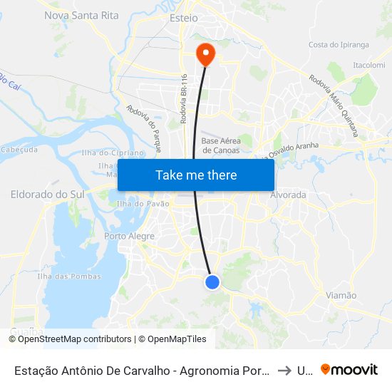 Estação Antônio De Carvalho - Agronomia Porto Alegre - Rs 90650-002 Brasil to Ulbra map