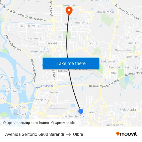 Avenida Sertório 6800 Sarandi to Ulbra map
