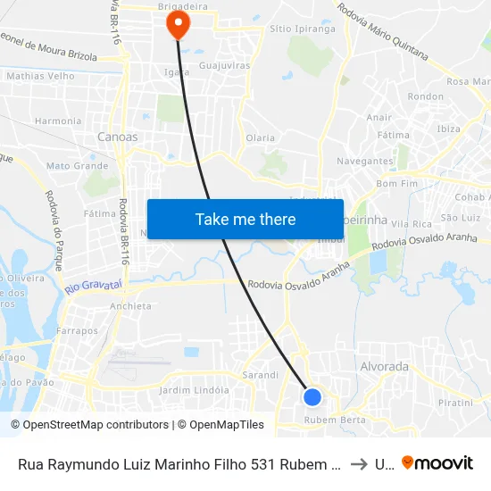 Rua Raymundo Luiz Marinho Filho 531 Rubem Berta Porto Alegre - Rs 91180-205 Brasil to Ulbra map