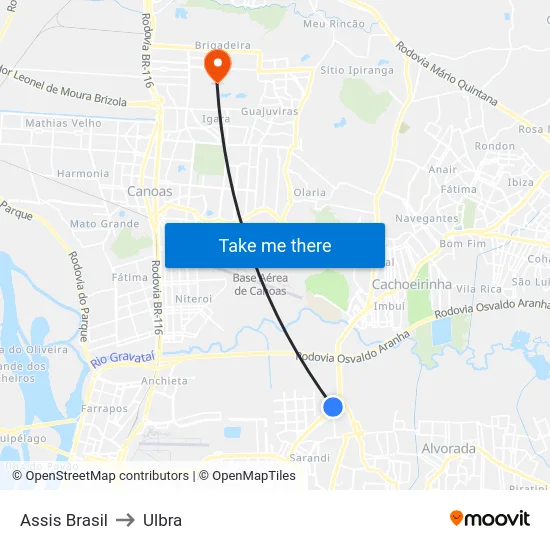 Assis Brasil to Ulbra map