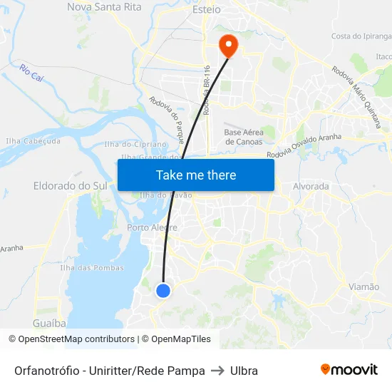 Orfanotrófio - Uniritter/Rede Pampa to Ulbra map
