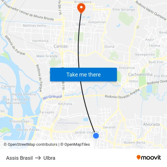 Assis Brasil to Ulbra map