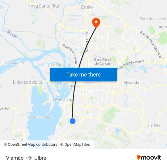 Viamão to Ulbra map