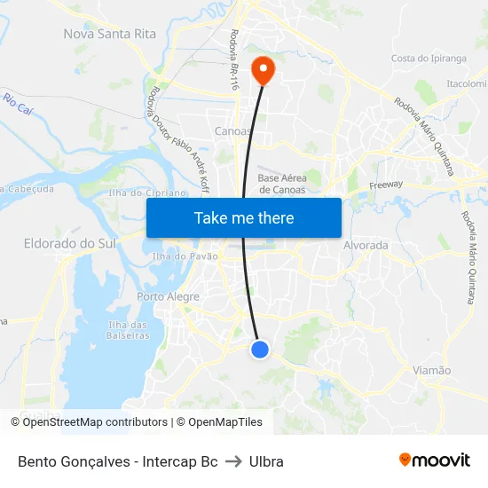Bento Gonçalves - Intercap Bc to Ulbra map