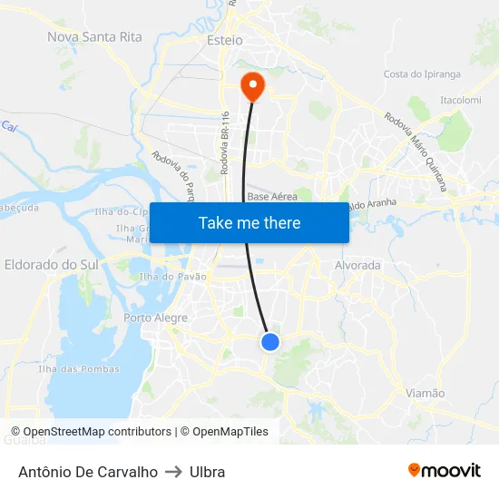 Antônio De Carvalho to Ulbra map