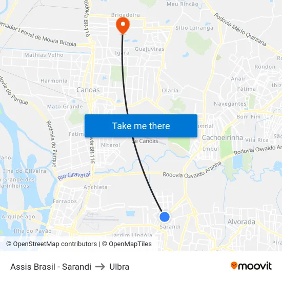 Assis Brasil - Sarandi to Ulbra map
