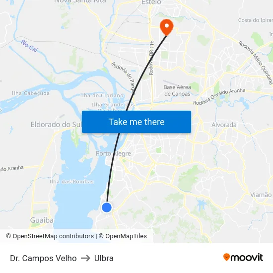 Dr. Campos Velho to Ulbra map