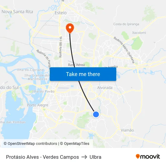 Protásio Alves - Verdes Campos to Ulbra map