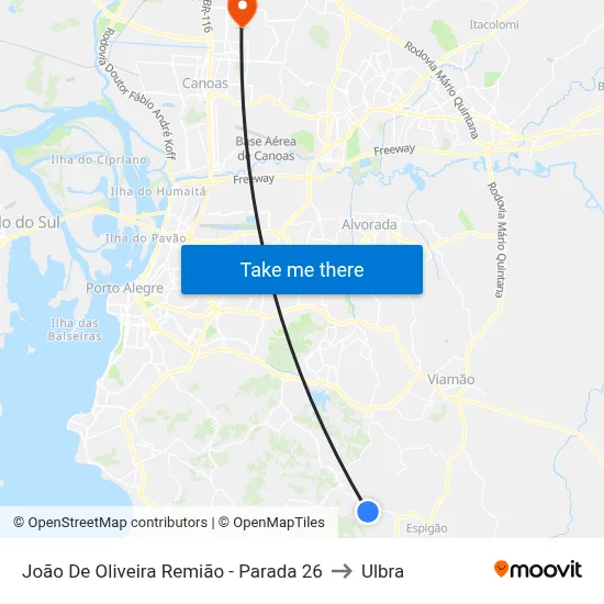 João De Oliveira Remião - Parada 26 to Ulbra map