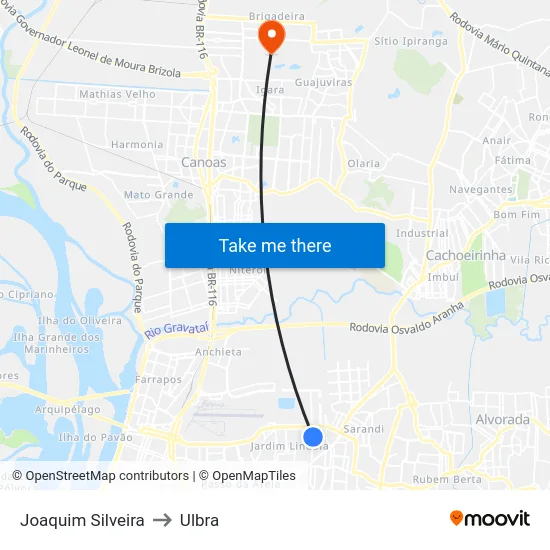 Joaquim Silveira to Ulbra map