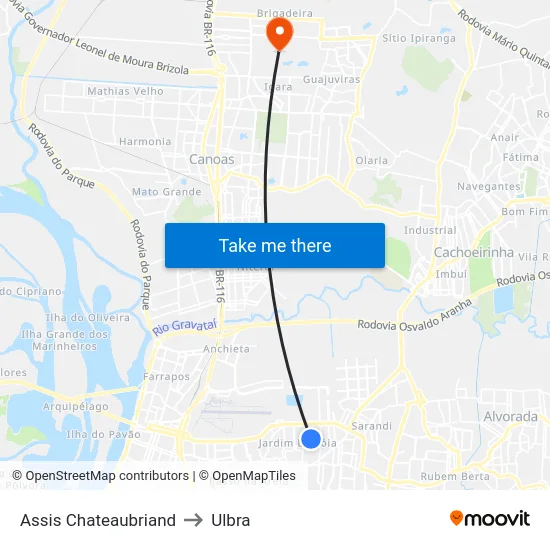 Assis Chateaubriand to Ulbra map