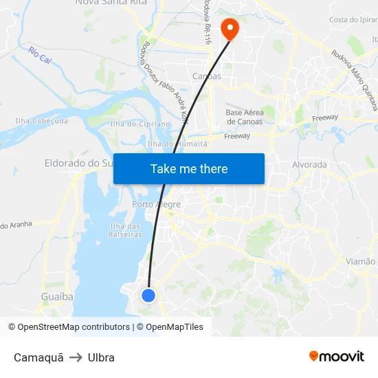 Camaquã to Ulbra map