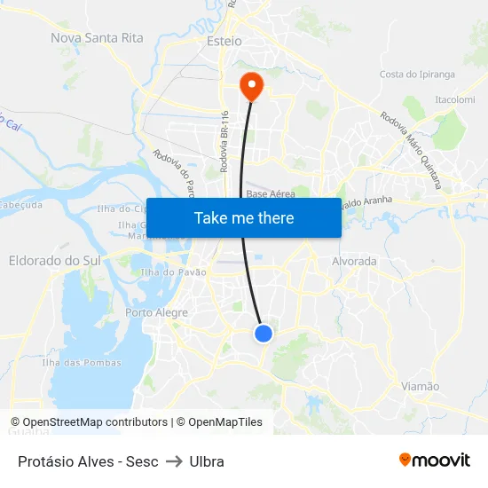 Protásio Alves - Sesc to Ulbra map