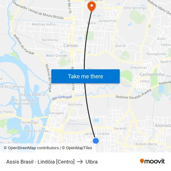 Assis Brasil - Lindóia [Centro] to Ulbra map