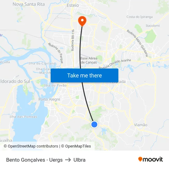 Bento Gonçalves - Uergs to Ulbra map