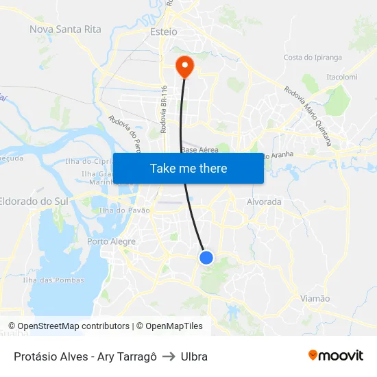 Protásio Alves - Ary Tarragô to Ulbra map