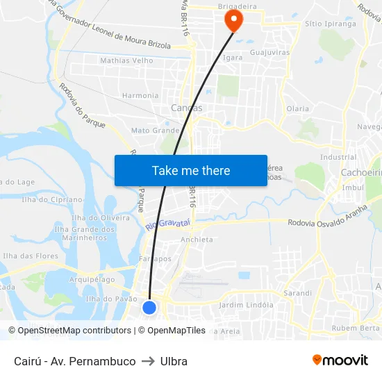 Cairú - Av. Pernambuco to Ulbra map