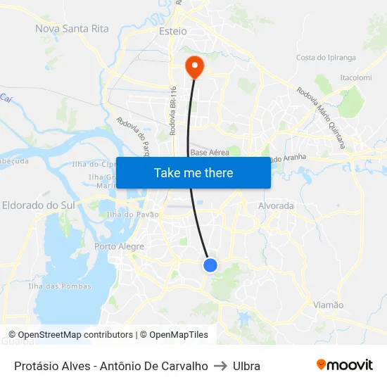 Protásio Alves - Antônio De Carvalho to Ulbra map