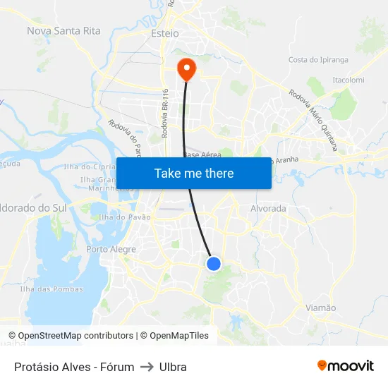 Protásio Alves - Fórum to Ulbra map