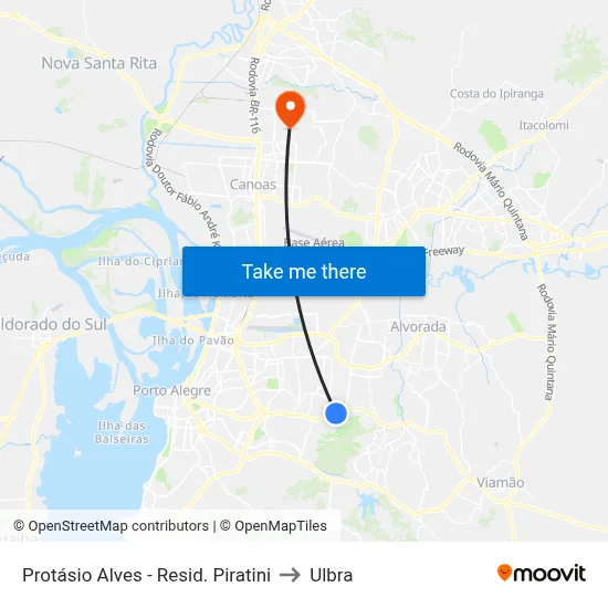 Protásio Alves - Resid. Piratini to Ulbra map