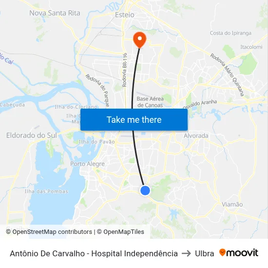 Antônio De Carvalho - Hospital Independência to Ulbra map