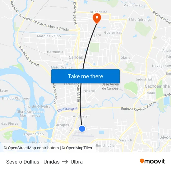 Severo Dullius - Unidas to Ulbra map