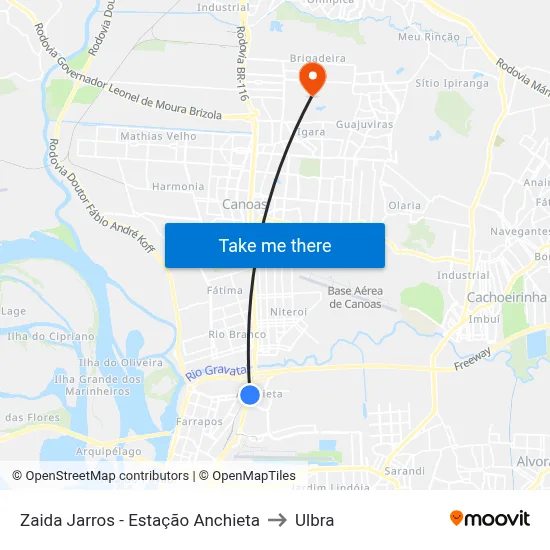 Zaida Jarros - Estação Anchieta to Ulbra map