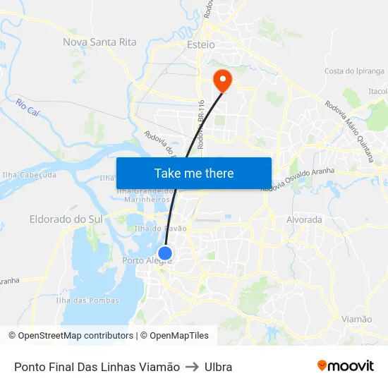 Ponto Final Das Linhas Viamão to Ulbra map